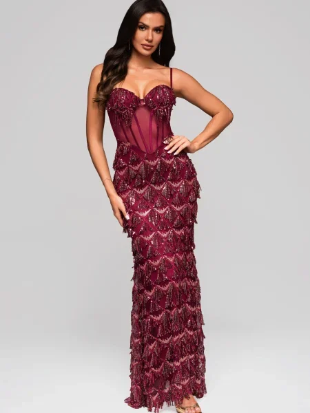 Rochie de seară Edoti de costum maro