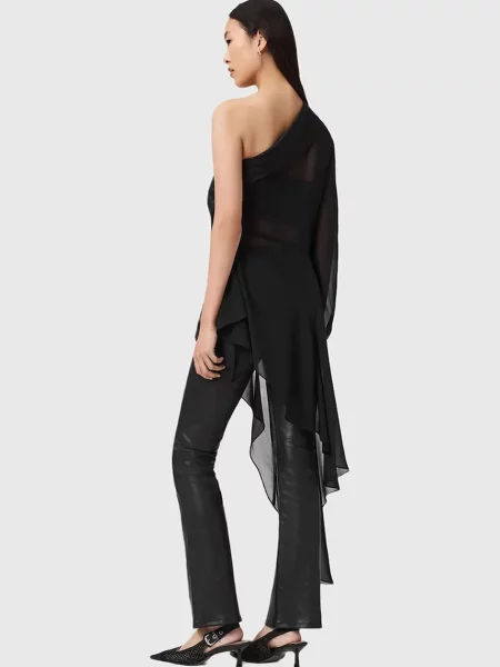 Блузка з бавовною AllSaints однотонна чорний