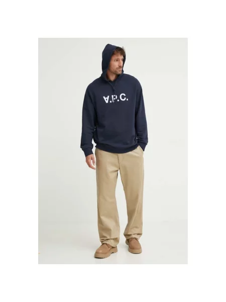A.P.C. bluza granatowy z kapturem z nadrukiem niebieska