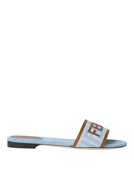Klapki Fendi skórzane niebieskie