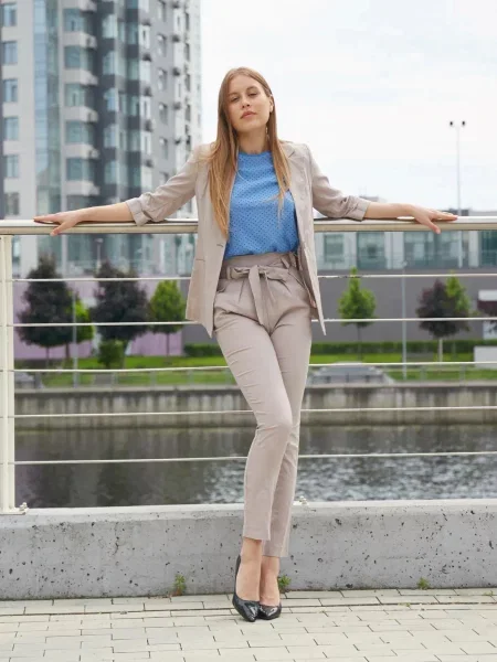 Лляні Штани повсякденні LadyLike бежевий