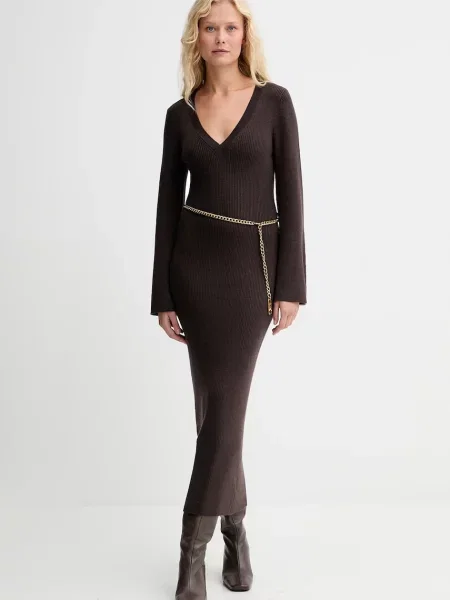 MICHAEL Michael Kors sukienka z dodatkiem wełny brązowa