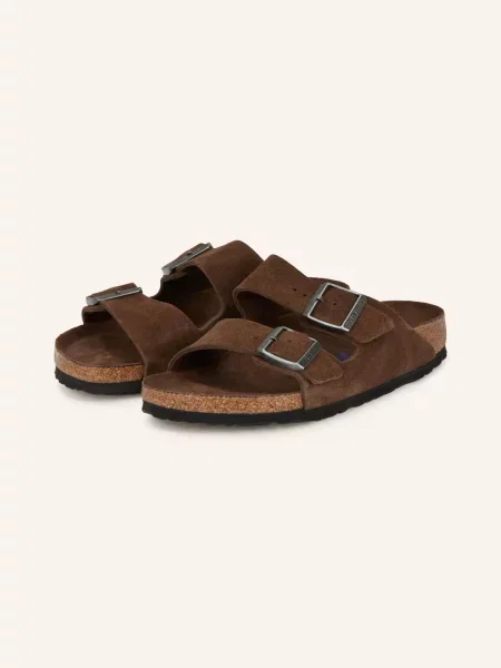Birkenstock Arizona klapki na płaskim zamszowe brązowe