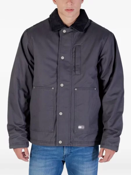 Gulerat geacă de blugi Tommy Jeans de catifea cord gri