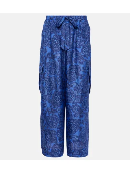 Jedwabne szerokie spodnie Zimmermann z wzorem paisley niebieskie