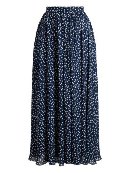 Fustă midi Ralph Lauren Collection cu imagine cu imprimeu geometric până la genunchi albastru