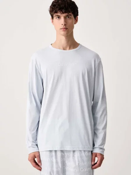 Calvin Klein Underwear Hosszú pizsama pasztellkék / fehér kék