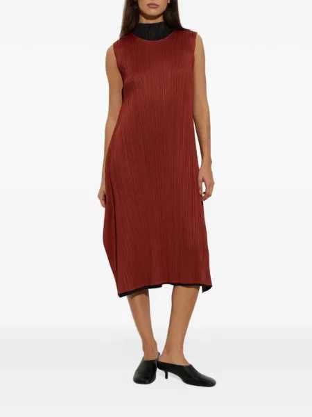 Rochie midi Pleats Please Issey Miyake fără mâneci maro