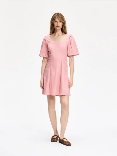 Reserved Rochie mini cu adaos de in roz-pastel roz