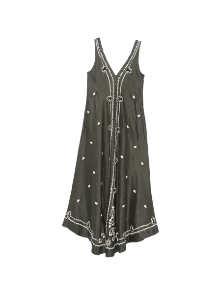 Rochie maxi P.a.r.o.s.h. cu broderie cu decolteu în V de costum verde