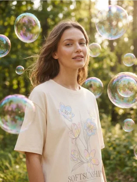 Футболка з квітковим принтом пшеничний