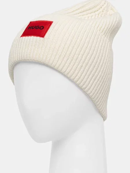 Вовняна шапка HUGO з товстого трикотажу вовна чорний