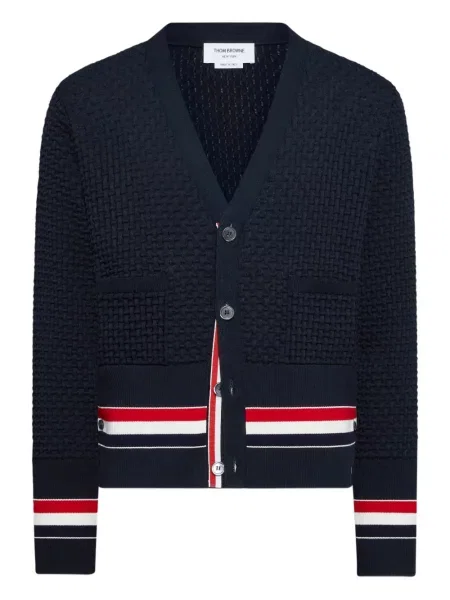 Cardigan Thom Browne cu dungi cu decolteu în V albastru