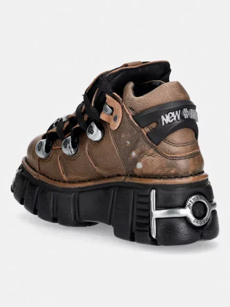 New Rock buty skórzane BUFALO CUERO CERA NEGRA + IMPERFECT TOWER NEGRO TORNILLOS brązowe