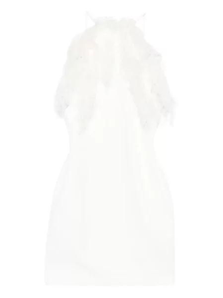 Mała sukienka mini The Attico w piórka garniturowa biała