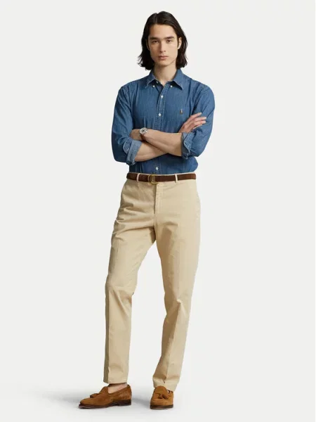 Polo Ralph Lauren Marškiniai tamsiai džinso / šviesiai ruda / balta mėlyna