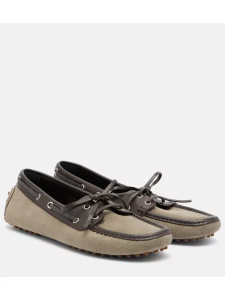 Pantofi loafer Brunello Cucinelli din piele de căprioară bej