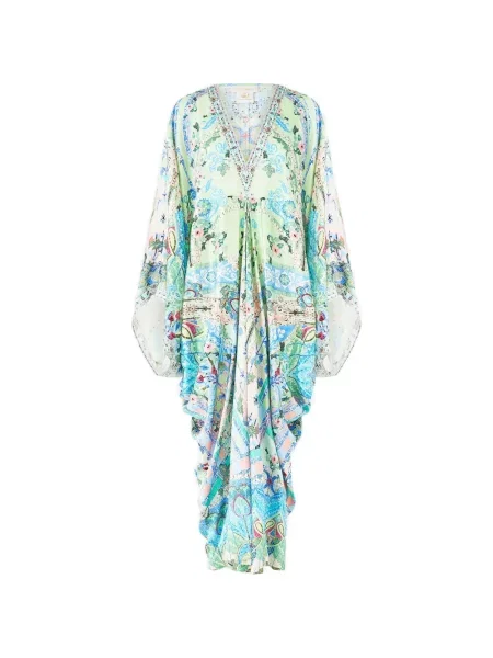 Rochie maxi Camilla cu model floral cu decolteu în V verde