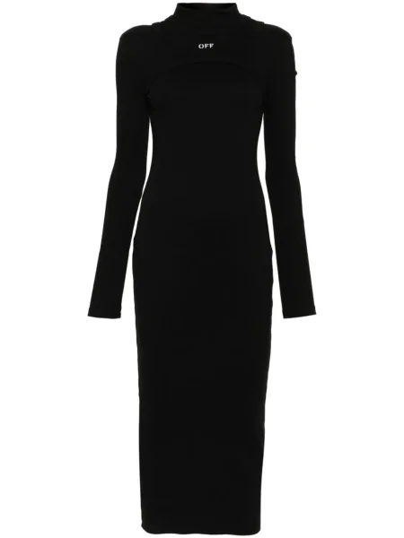 Sukienka midi Off-white garniturowa prążkowana do kolan biała