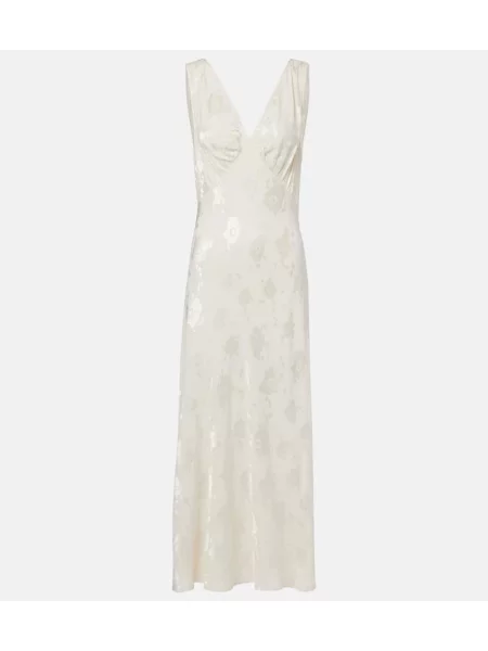 Rochie midi Rixo cu model floral din jacard până la genunchi alb