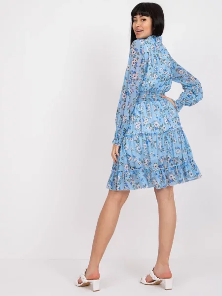 Rochie mini Fashionhunters cu model floral cu imagine de costum albastru
