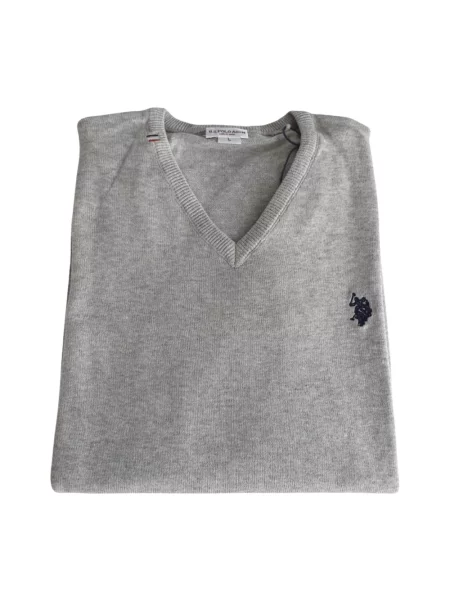 Sweter U.s Polo Assn. z dekoltem w serek szary