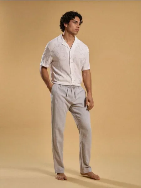 Sinsay Rovné kalhoty s příměsí lnu šedá