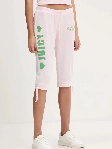 Juicy Couture pantaloni scurți de catifea Angel cu imprimeu high waist roz