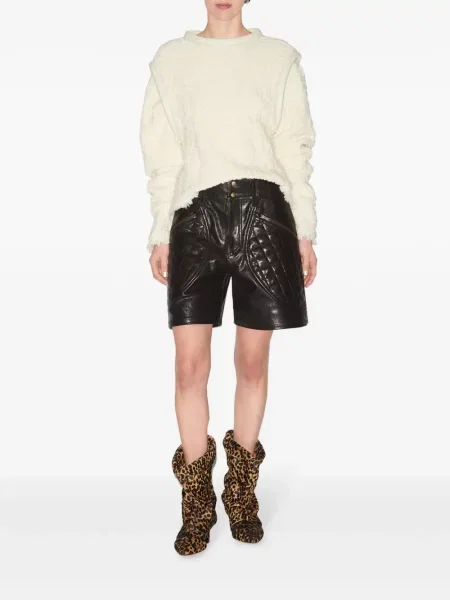 Iš natūralios odos šortai Isabel Marant dygsniuotas juoda