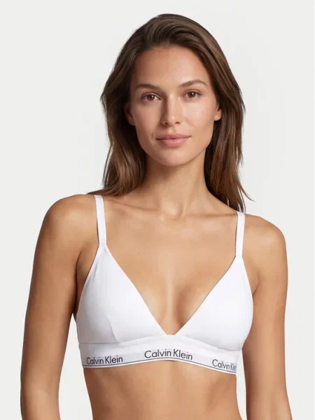Biustonosz trójkątny z paskiem z logo i cienkimi ramiączkami Calvin Klein Underwear biała