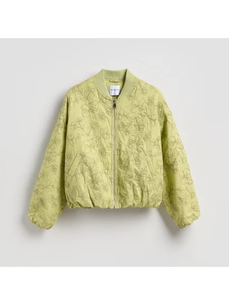 Reserved Bunda bomber s ozdobnou výšivkou žlutozelená