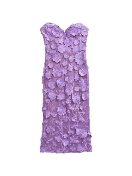 Rochie midi Bronx & Banco cu model floral cu aplicații fără bretele violet