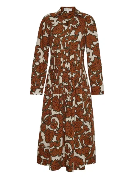 Rochie Cara Cara cu model floral cu imagine plisată maro