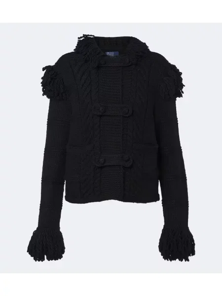 Cardigan Polo Ralph Lauren cu franjuri de lână negru