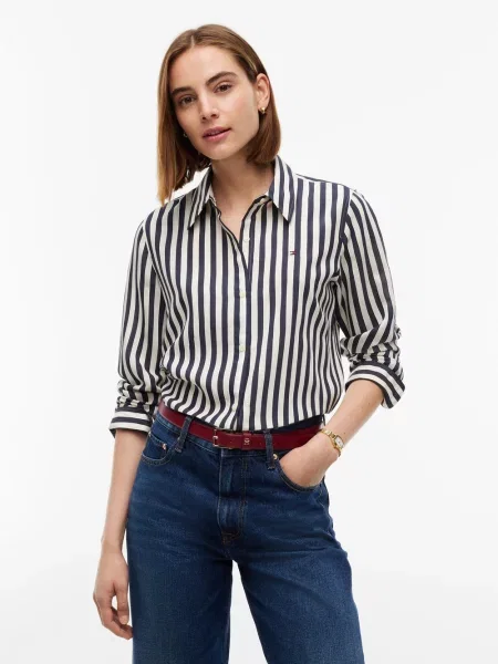 Bluzka z długim rękawem z wzór w paski Tommy Hilfiger niebieska