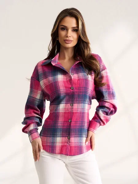 Сорочка в клітинку ISSA Plus фланель рожевий
