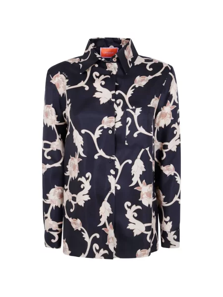 Cămașă La Doublej de mătase cu model floral cu imagine negru