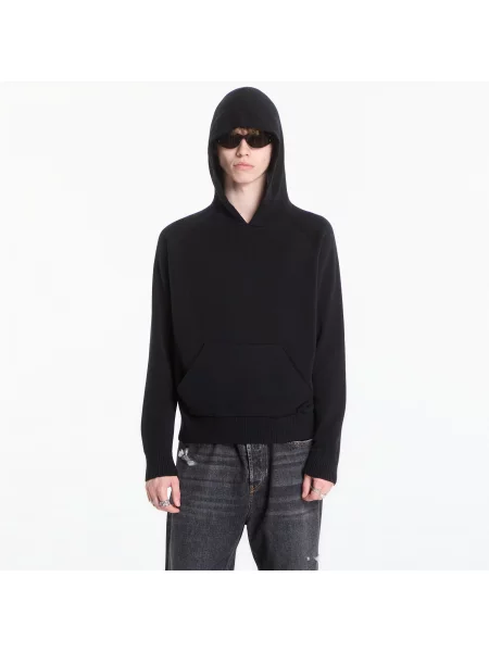 Pulover Palm Angels Curved Logo Regular Knit Hoodie Black/ Off White M alb