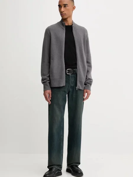 AllSaints bluza z wełną STATTEN gładka szary