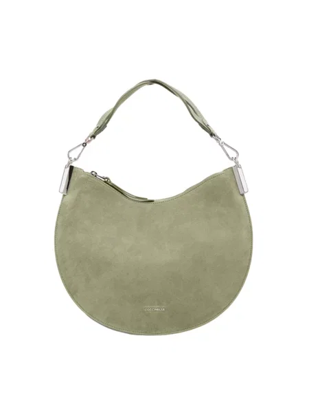 Torebka skórzana Coccinelle zamszowa zielona