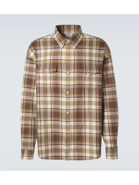 Vlněná kostkovaná košile Visvim hnědá