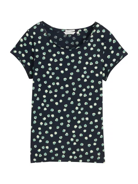 TOM TAILOR Tricou bleumarin / verde mentă / murdar alb