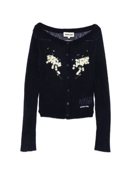 Cardigan Shushu/tong cu model floral cu mărgele albastru