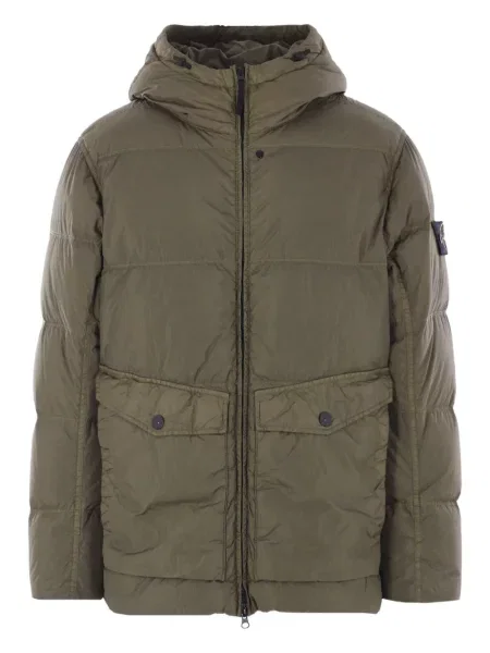 Geacă Stone Island cu glugă cu strasuri verde