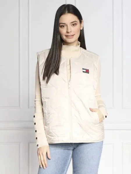 Tommy Jeans Kétoldalas szteppelt mellény bézs
