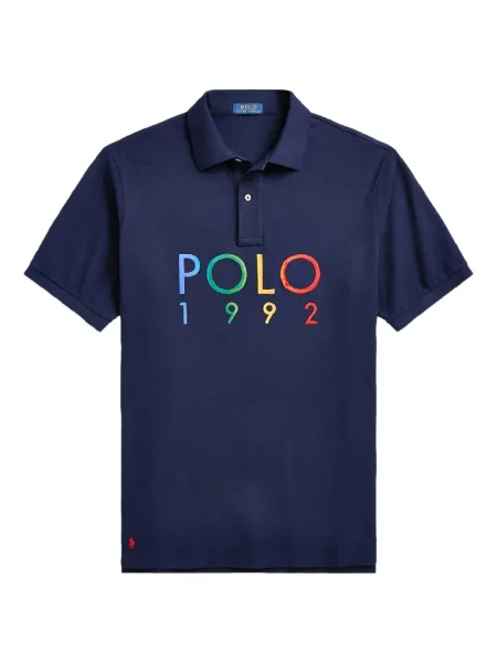 Кожена карирана поло тениска Polo Ralph Lauren бродирана бяло