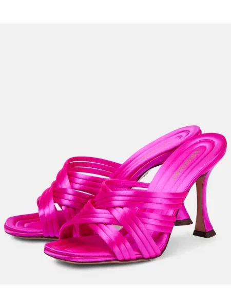 Papuci tip mules Aquazzura din satin bej