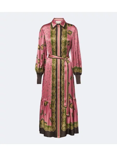 Rochie tip cămașă Alemais din satin cu imagine roz