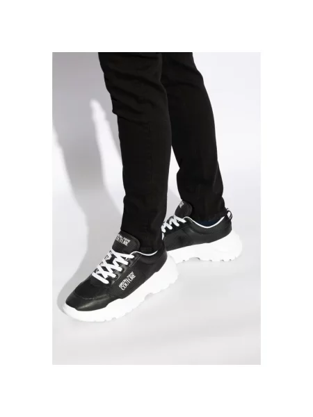 Sneakersy Versace Jeans Couture skórzane z logo czarne
