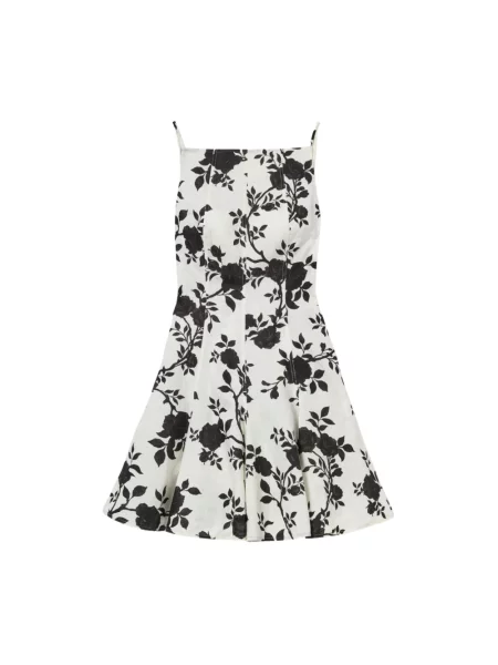 Lniana mała sukienka mini Self-portrait w kwiatki biała